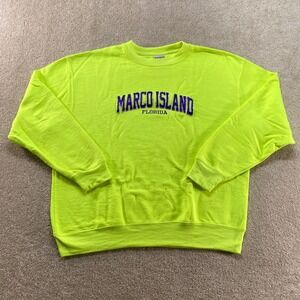 Exist Sweatshirt Mens Large Neon Yellow Marco Island Florida Crewneck Pullover